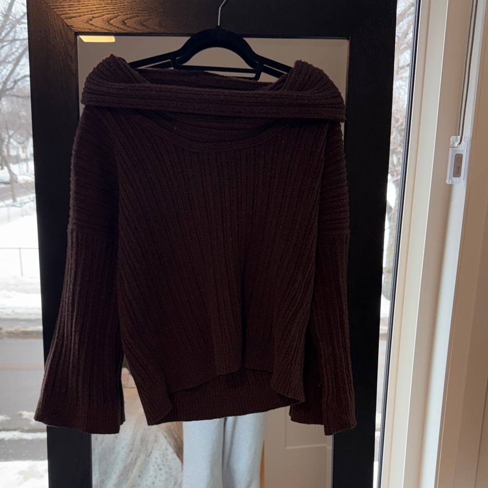 Source Unknown Dark Brown Off-the-Shoulder Sweater